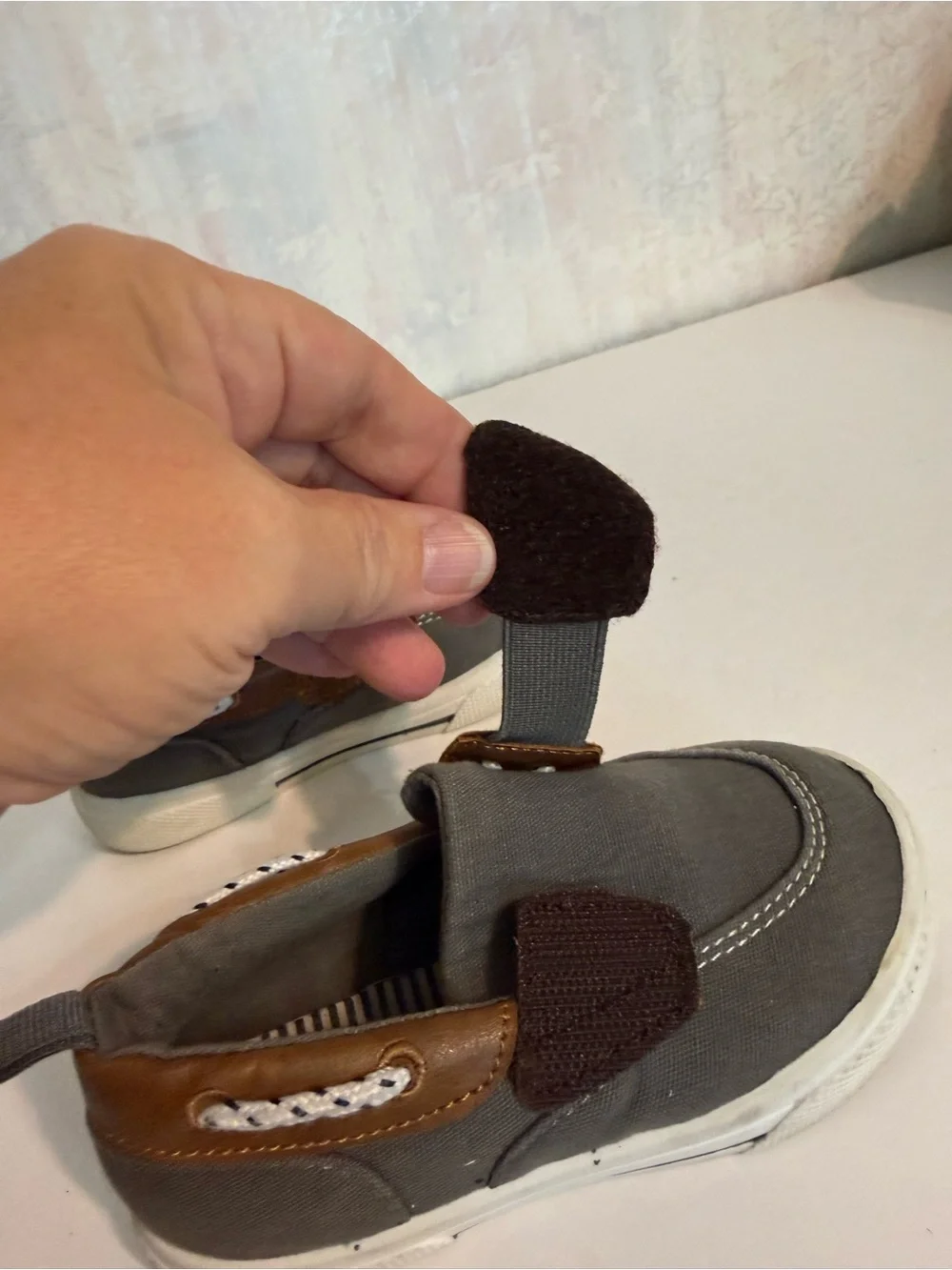 Carter's Gray Canvas Kids Sneakers with Brown Accents, Hook and Loop Closure 8